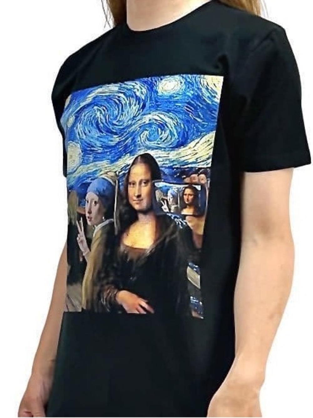 Shein Funny Art Mashup Graphic Tee - Mona Lisa Selfie